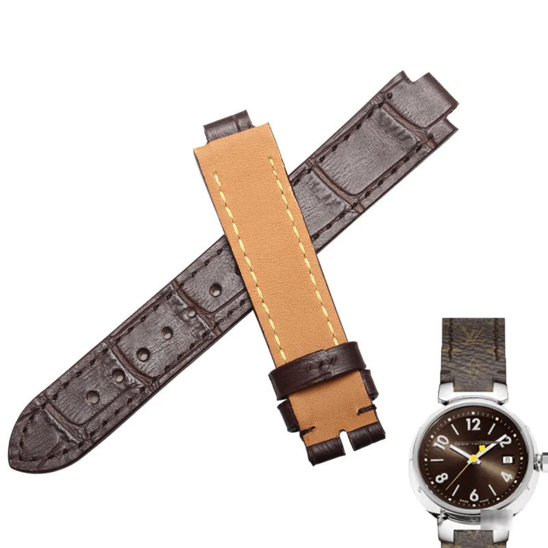 Pesno Suitable for LV Tambour Crocodile Leather Watchstrap Black Dark Brown  Men Watch Band Watch Accessories - AliExpress