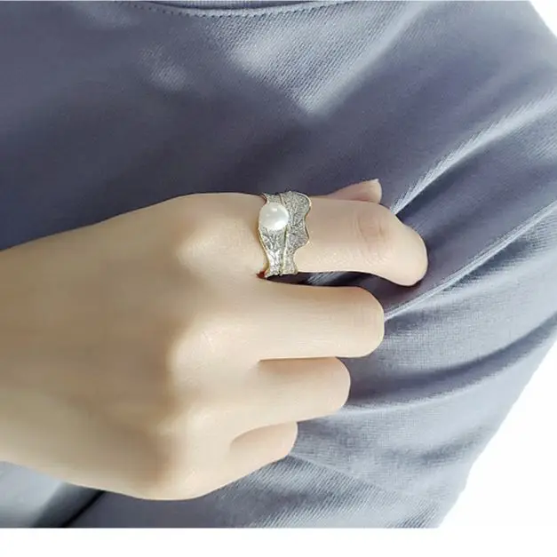 S925 Sterling Silver Jewelry Natural Pearl Ring Fittings Adjustable Simple Fine Silver Open Ring Settings Mountings Diy
