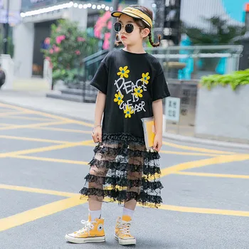 

Mesh Patchwork Girls Short Sleeve Long Dress 2020 Summer Fashion Casual Teenage Girl Muslim Girls Clothing