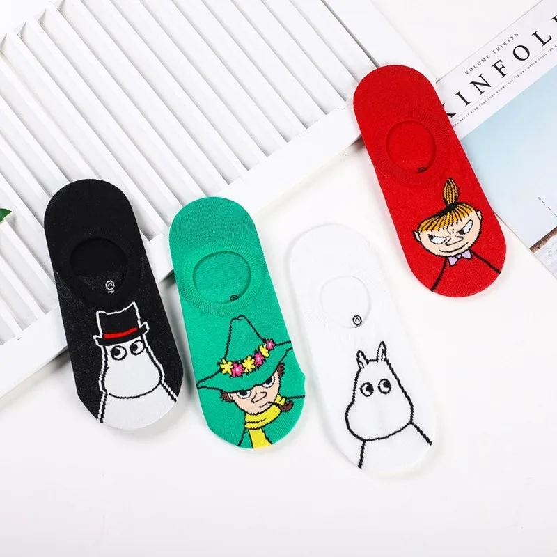 Anime hippo print socks Snufkin Nuuskamuikkunen Little My Pikku myy cute fun cartoon women cotton spring summer Invisible sock