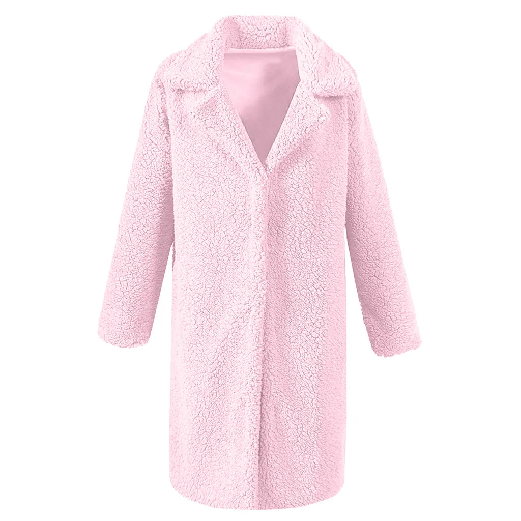 Мода леди в дамы лацкане плюшевый медведь пальто искусственный мех флисовая куртка пальто Длинная парка пальто