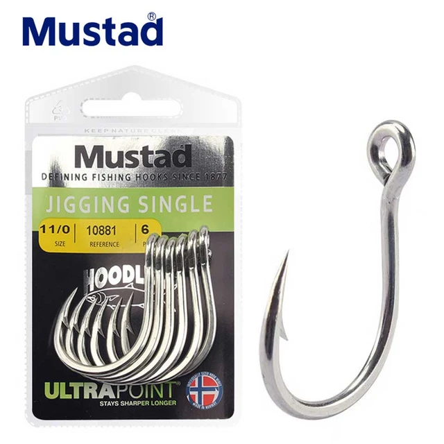 Mustad 10881 Fishing Hooks 100% Original 1/0-11/0 Jigging Single Sea  Fishing Hooks