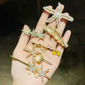 

1Set=3pcs Metal Pearl Hair Clip For Women Barrettes Fashion Simple Geometric Hairpins Hair Accessories Headdress Girl Bobby Clip