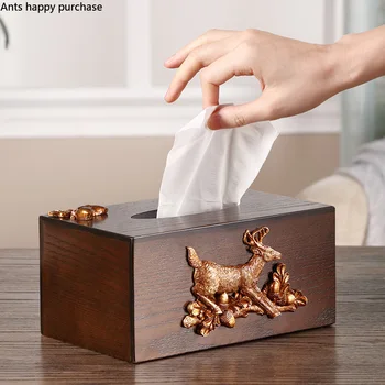 

Desktop Wooden Retro Creative Tissue Box American Living Room Bedroom Household Coffee Table Solid Wood Napkin Tray Storage Box