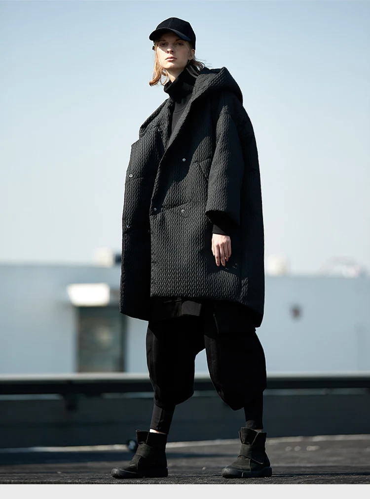 Дизайн AIGYPTOS зимняя женская Толстая теплая объемная пуховая куртка с капюшоном Повседневная Свободная длинная белая/черная пуховая куртка casaco