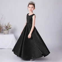 O-Neck Birthday Party Dress For Kids Bow  Stain Formal Communion Princess Gowns Floor-Length Flower Girl Dresses For Wedding