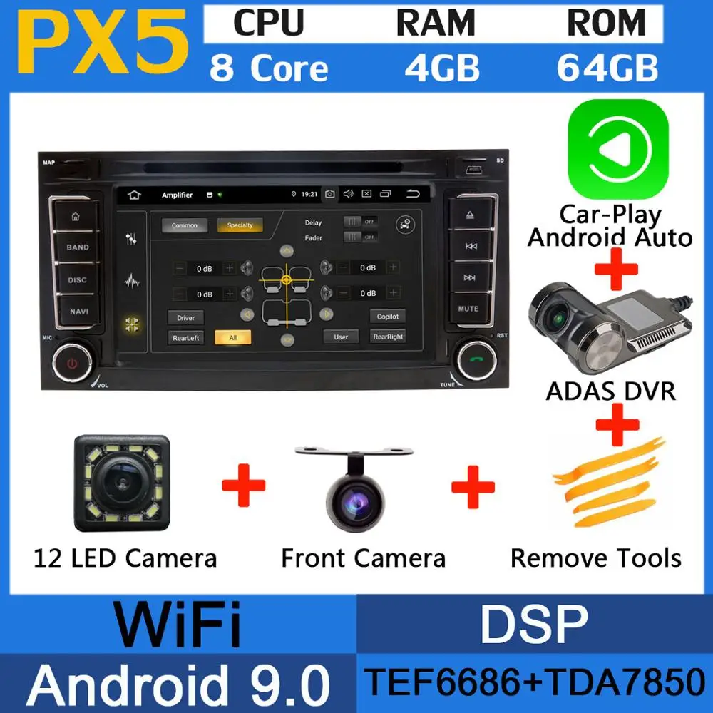 5 USB порт Android 9,0 Восьмиядерный автомобильный dvd-плеер для Volkswagen VW Touareg 2004-2011 T5 Multivan/Транс порт er 2004-2009 Автомагнитола - Цвет: PX5-Adas-Carplay