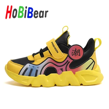 

2020 New Big Boy Sport Shoes Black yellow Child Designer Sneakers Children School Sport Trainers Leather Running Shoes for Boys