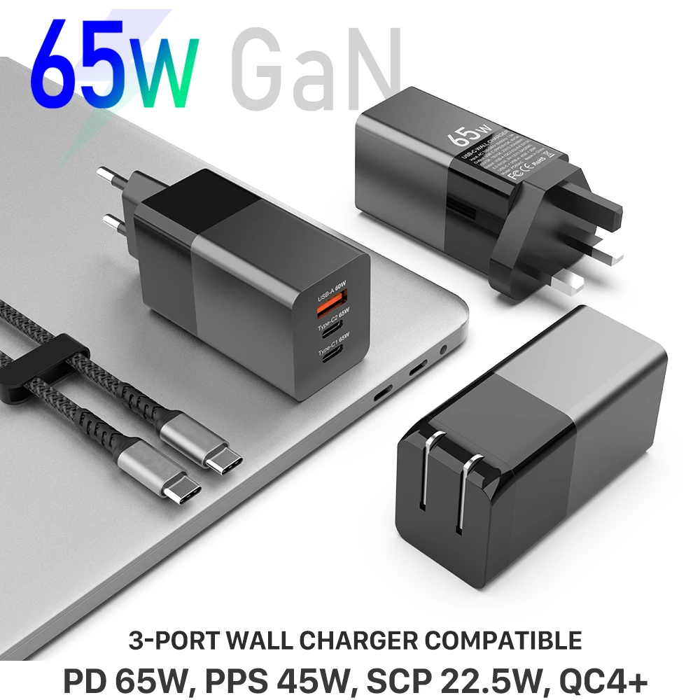 GaN 65W USB C Quick Charger PD 3.0 QC For Samsung iPhone 12 Pro Max Macbook Tablet Fast Wall Charger EU/ US/UK Plug Adapter charger 65w