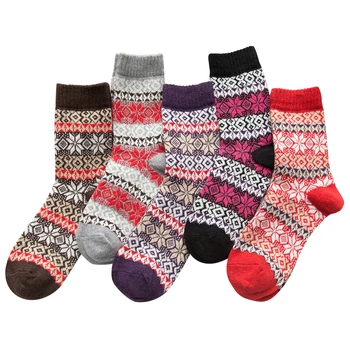 

5 Pairs Autumn Winter Rabbit Wool Socks Warm Women Hot Selling Simplicity Breathable Soft Xmas Printing Mid-calf