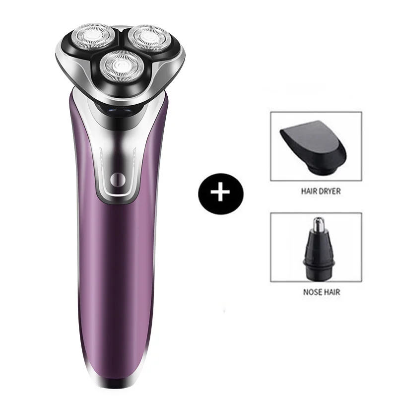 Purple 3 in 1 4D электробритва, Портативная usb зарядка, бритва, гель для душа, мужской триммер для бороды, трехголовая плавающая бритва, триммер для волос на лице - Цвет: Purple 3 in 1