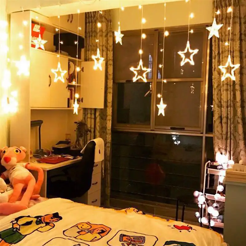 LED Star String Curtain Lights Five Pointed Star Starry Light For Wedding Holiday Party Home Garden Christmas(USB