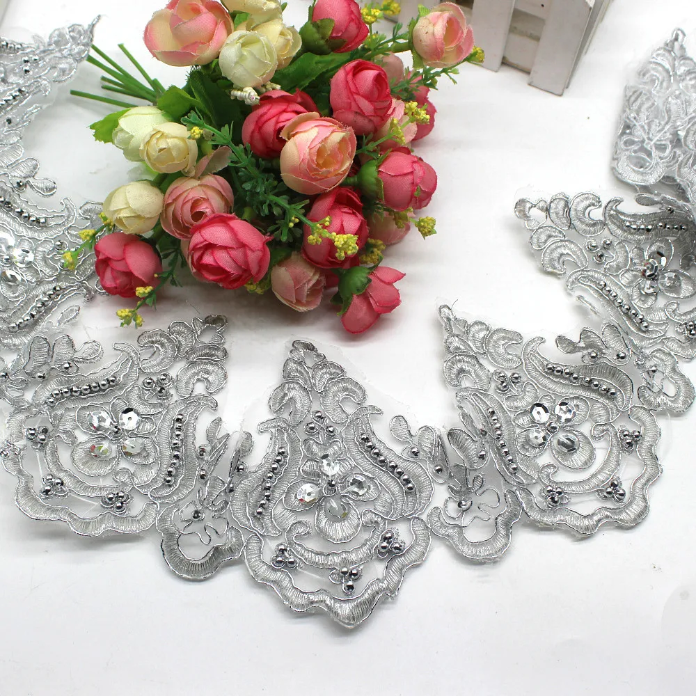 1 M Fleur Dentelle Brodée Bord Bordure ruban mariage Applique À faire soi-même Sewing Craft