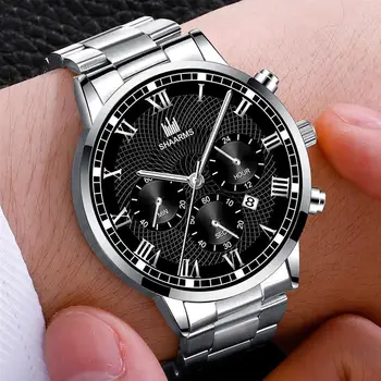 

SHAARMS Men Silver Luxury Watch Fashion Relogio Masculino Stainless Steel Band Quartz Wristwatch Male 2020 Watches Reloj Hombre