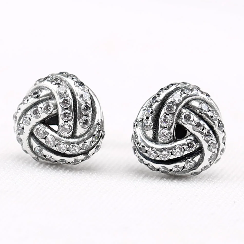 

Original Sparkling Love Knot With Crystal Studs Earring For Women 925 Sterling Silver Earring Wedding Gift Fine Europe Jewelry