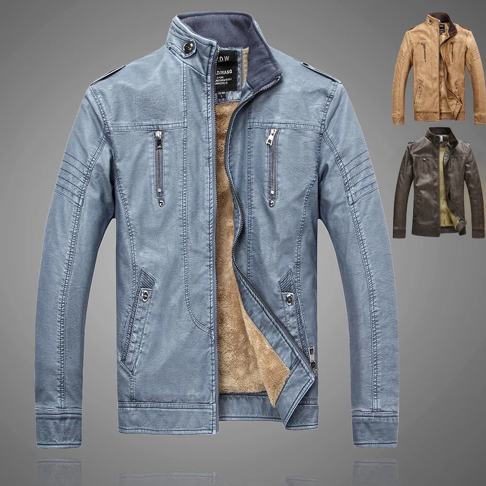 

2019 Men's Western Style Stand Collar Short Leather Jacket Retro Washing Youth Slim Fit Fur PU Leather