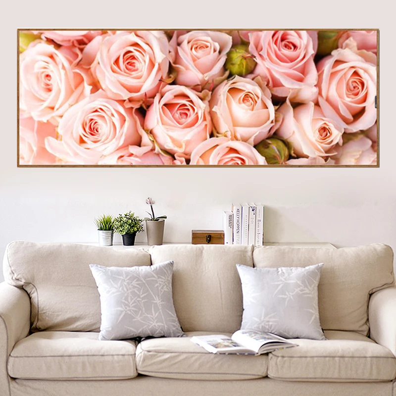 Kopen Volledige Diamant Schilderij 128X48 Cm Roze Roos Patroon Decoratieve Schilderen Strass Handgemaakte Mozaïek, Bloemen, diy Diamant Borduurwerk