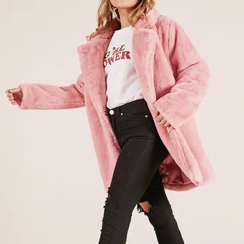 

Winter Coats Women 2019 New Fashion Faux Fur Coat Women Casual Thick Warm Outerwear Fake Fur Jacket Pink Fur Coat Black Overcoat