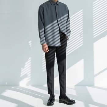 

Men's shirts fall 2019 new slim solid color single-breasted long-sleeved shirt loose casual lapel personality youth men's wear