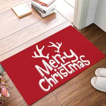 

Merry Christmas Antlers Festivals Celebrations Red Backgrounds DoorMat Outdoor Indoor Bathroom Rug