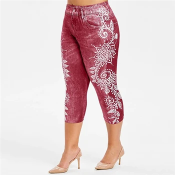 

Women Pencil Pants Fashion Female Print Floral High Waist Pants Sexy Ladies Jacquard Weave Ninth Pants For Women
