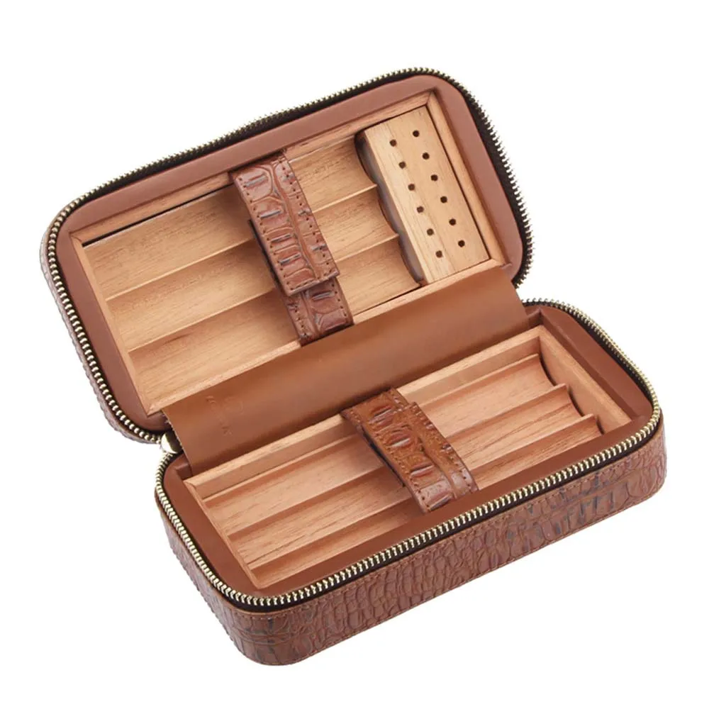 

COHIBA Humidor Travel Cedar Wood Cigars Case Leather Storage 6 Cuban Cigars Box Mini Portable W/ Cigar Humidor Humidifier