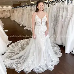 2020 vestidos de novia романтическое свадебное платье с цветочной аппликацией, ТРАПЕЦИЕВИДНОЕ свадебное платье с соборным шлейфом на заказ