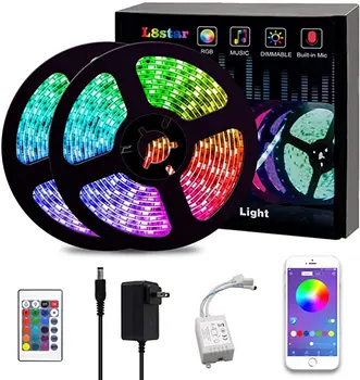 

LED Color Changing Rope 32.8ft(10m) SMD 5050 Light Strips with Bluetooth Controller Sync to Music Apply for TV, Bedroom, Party a