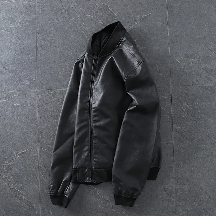 Fa3965 like This Leather Men Fashion Baseball Collar Slim Fit Jacket