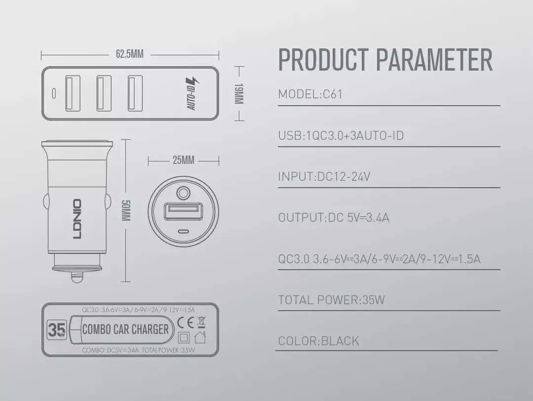 LDNIO USB Автомобильное зарядное устройство 4 порта быстрая QC3.0+ 2.4A+ 3.1A Универсальный USB быстрый адаптер с 120 см удлинитель Кабель для MPV автомобильный телефон