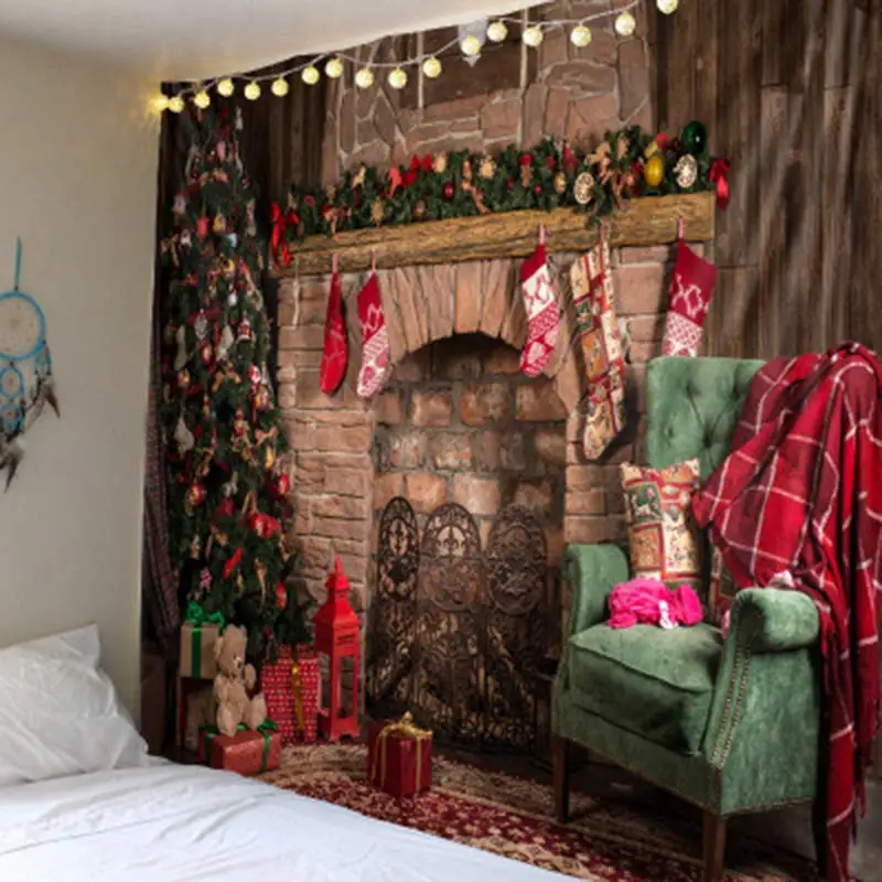 Рождественская елка камин Санта Клаус узор водонепроницаемый фон Висячие стены ткань спальня Декоративная Ткань Гобелен