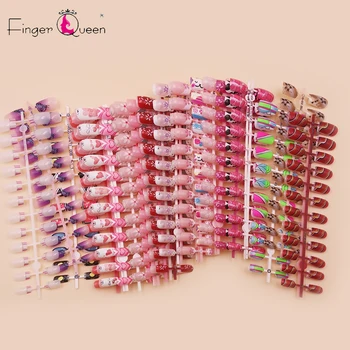 

24Pcs/set wholesales Fake Nails Press On for women Bride White Flower designs Artificial Nail tips full cover acryl False Nails