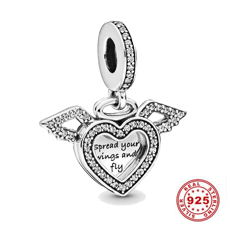 

Hight Quality 925 Sterling Silver Heart & Angel Wings Dangle Charm Fit Pandora Bracelet Heart & Angel Pendant DIY Jewelry Gift