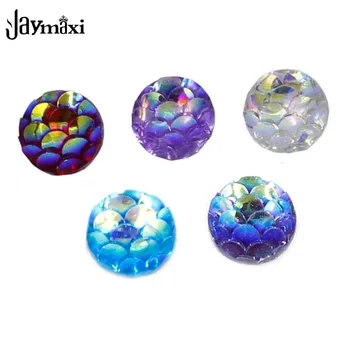 

Jaymaxi 8mm Dia Small Faux Druzy Resin AB Colors 3D Fish Scale Resin Cabochons DIY Bracelet Earrings Accessories 100piece/lot