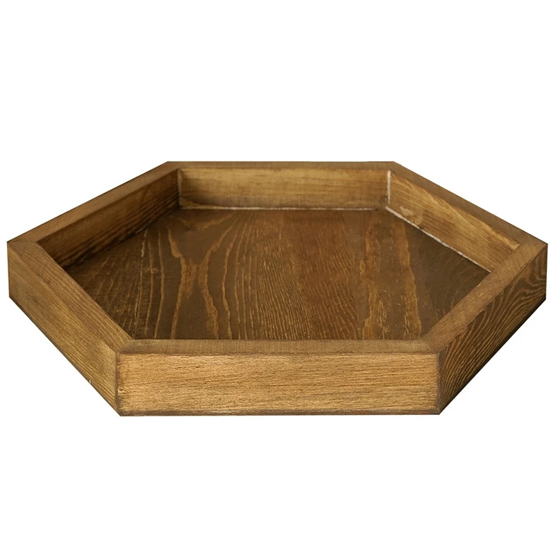 

Hexagon Wood Tray Handmade 30CM Burly-Wood Coffee Plate Table Decoration Dessert Makeup Jewelry Holder