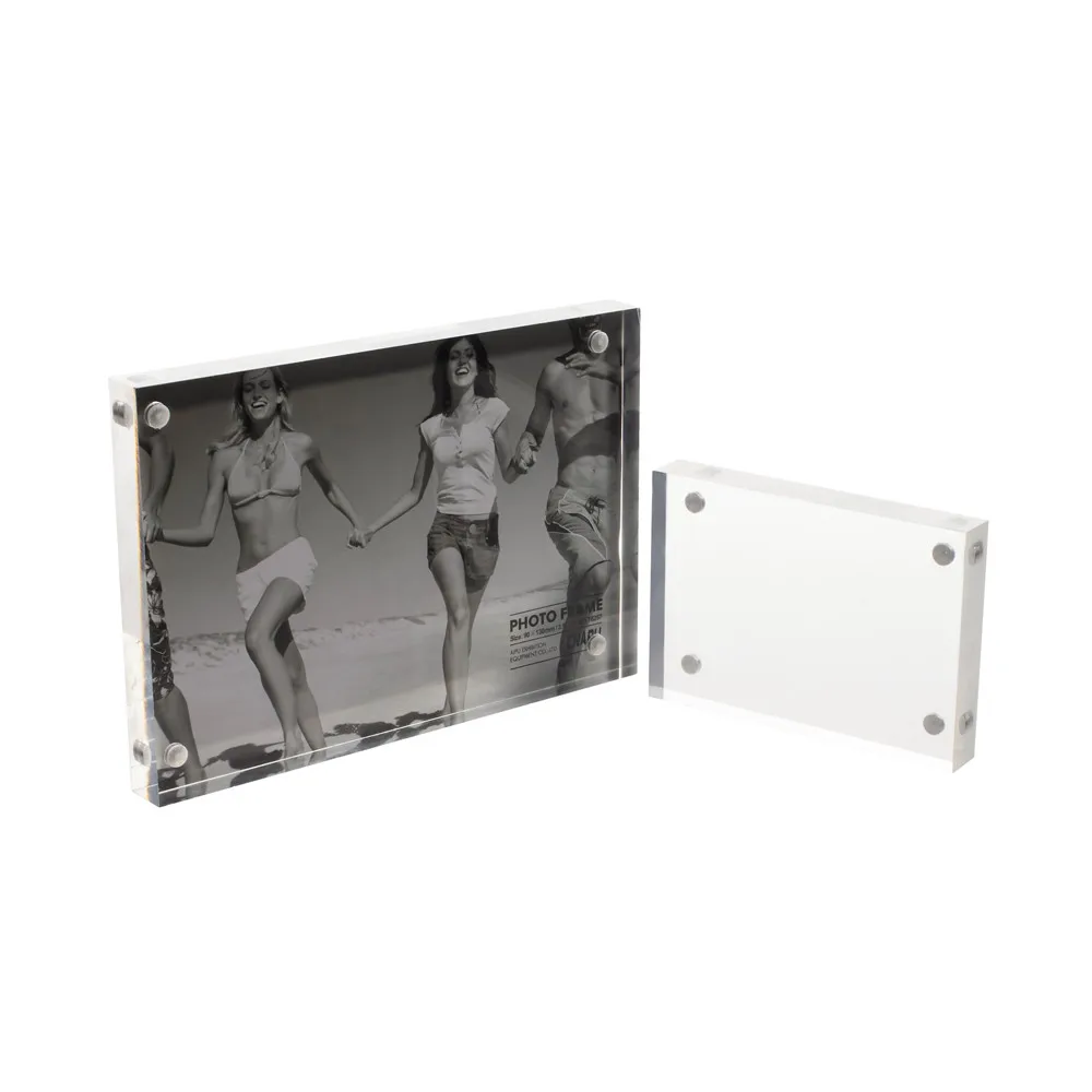 Acrylic Photo Picture Frame Display Show Stand Holder Clear Plastic Crystal Magnet Sucked on Desktop 1Pack