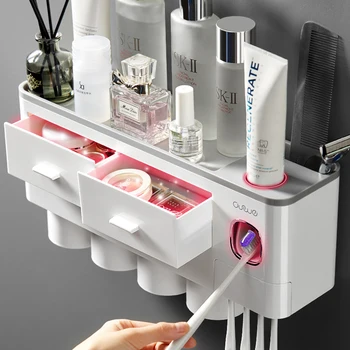 

Bathroom Accessoriest Set Magnetic Adsorption Toothbrush Holder Automatic Toothpaste Dispenser with Cup Toothpaste Storage Rack