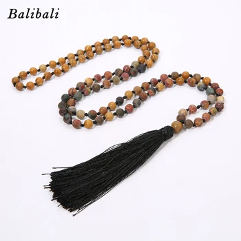 

BALIBALI Fashion 108 Mala Beads Necklace Hand Knotted Long Taseel Necklace Yoga Meditation Jewelry Necklace