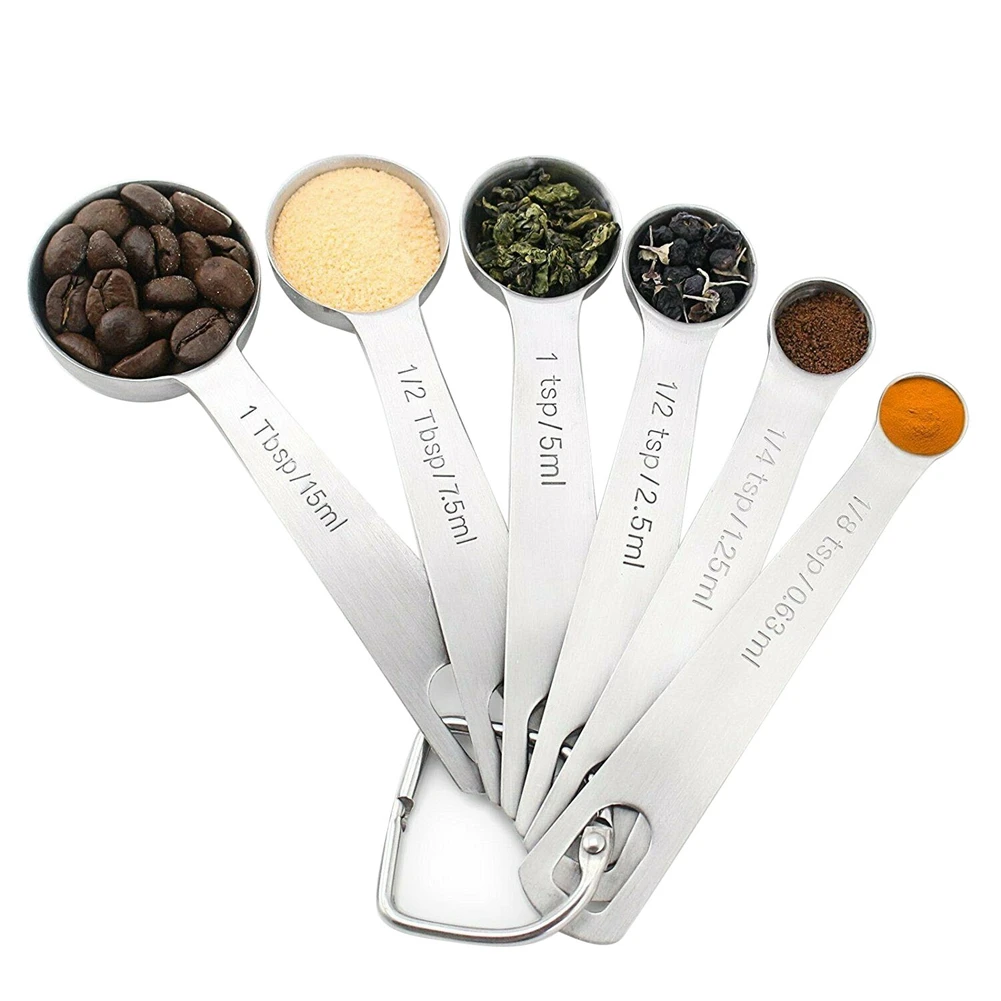 6 pcs/set Measuring Spoons Stainless Steel Seasoning Coffee Tea Measuring Spoons With Scale Bakery Tool Kitchen Supplies
