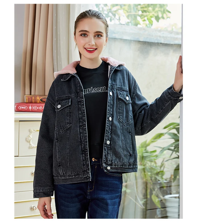 Женская джинсовая куртка с начесом LEIJIJEANS, теплая стильная куртка с розовым капюшоном, новая молодежная модель 9226R большого размера на зиму