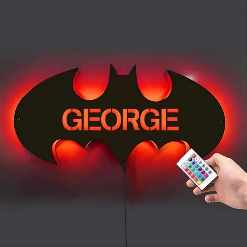 Personalized Wooden Bat USB LED Lamp with Name Decor LED Night Light for Children Custom Wooden Engraved Name Bat Wall Lights plug in wall sconce