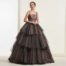 Черное бальное платье отделанный бисером ярусный квадратный без рукавов Длина до пола Рождество сладкий 16 бальное платье