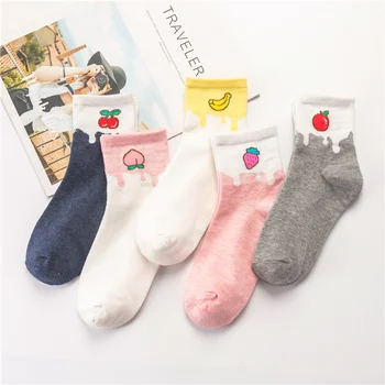 

New Fashion Women Socks Funny Cute Fruits Food Happy Colorful Novelty Gift For Girl Autuam Winter skateboard Socks Size35-42