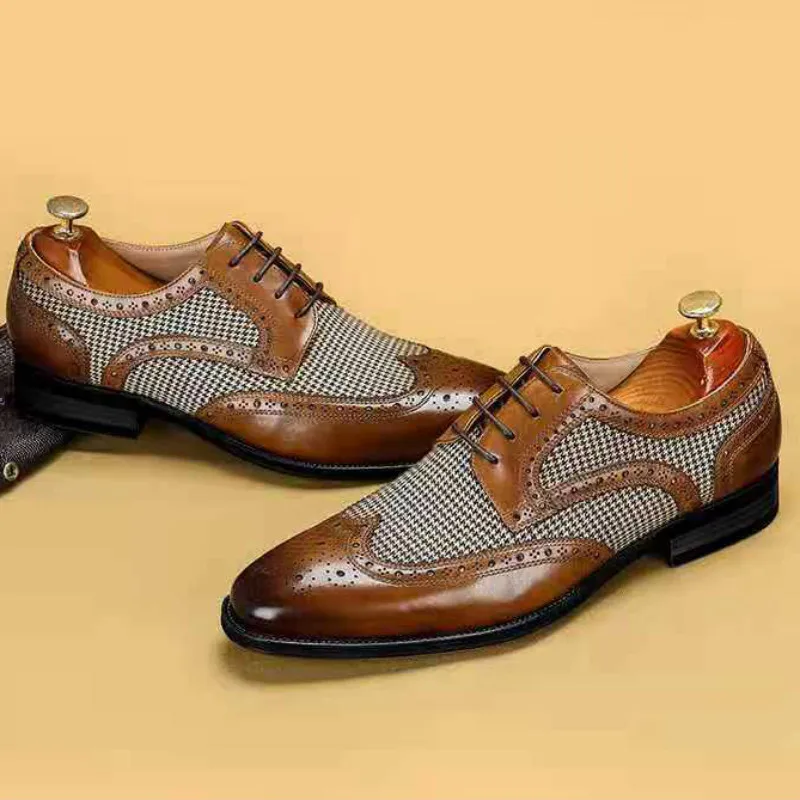 New Vintage Fashion Men Shoes Formal Dress Casual Leather Shoes Business Wedding Loafers Designer Brogue Office