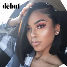 Дебютный короткий Боб человеческие волосы парики бразильские Прямые Remy человеческие волосы часть парик шнурка с Фронтом шнурка человеческие волосы парики для черных женщин