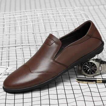 

Rommedal men's casual shoes genuine leather black,brown male loafers comfortable moccasins man driving shoes 2019 new fashion