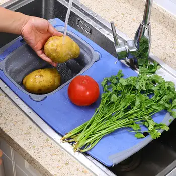

Multifunction 3 in 1 Cutting Board Detachable Folding Drain Basket Sink with Colander Chopping Board&Strainer for Kitchen Use