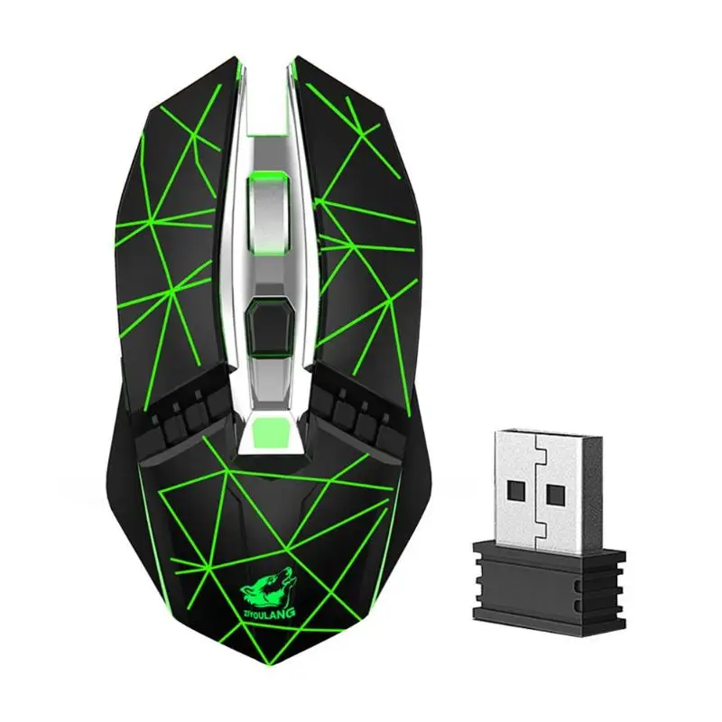 Новинка X5 2,4 ГГц беспроводной перезаряжаемый светодиодный светильник игровая мышь оптическая мышь для ПК 1200-1800-2400 dpi 6 клавиш Мыши с USB Приемником - Цвет: 2.4GHZ Stars Black