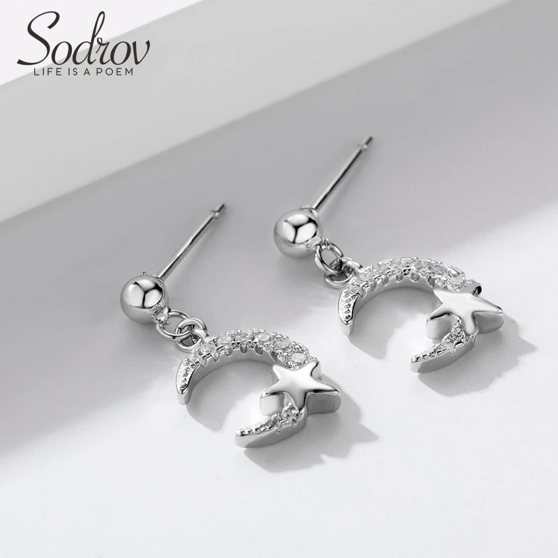 Sodrov, серебряные серьги для женщин, звезда, луна, серебро 925, ювелирное изделие, хорошее ювелирное изделие, серьги-гвоздики
