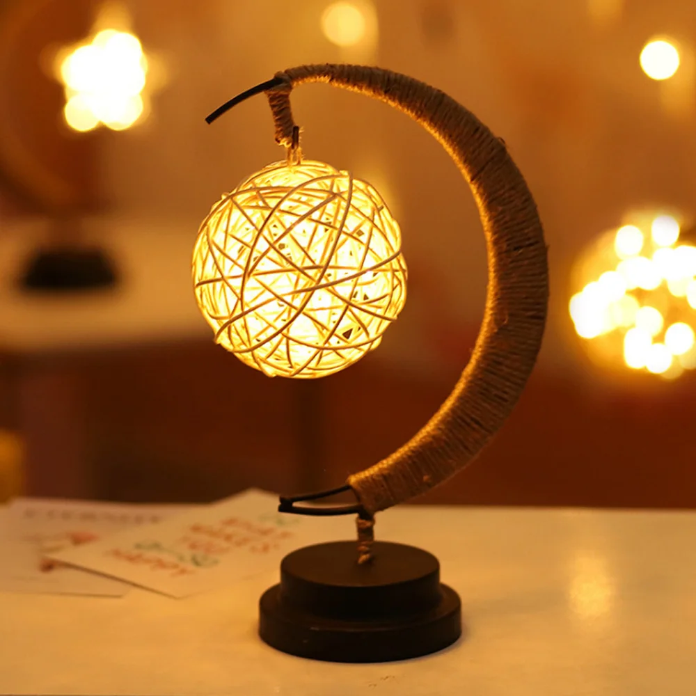 

Led lamp stars moon lamp rattan ball christmas lights children birthday gift handmade hemp rope wrought iron night light